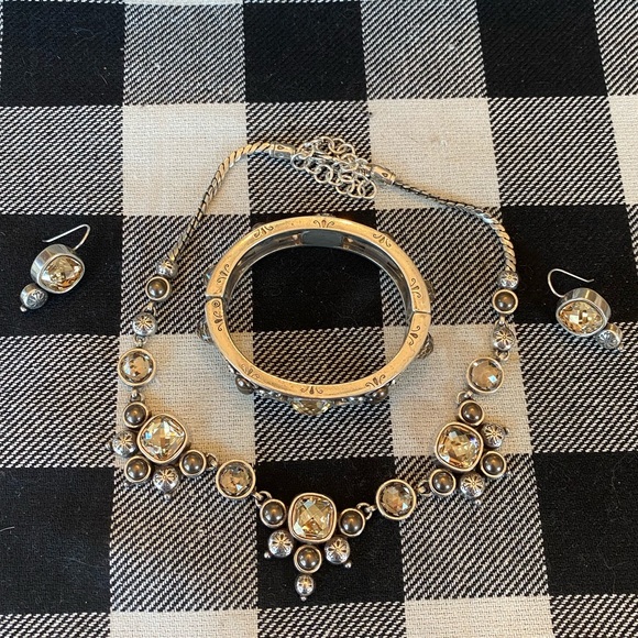 Brighton SELENE Champagne Neutral Crystal Pearl Necklace Bracelet Earrings set - Picture 9 of 16